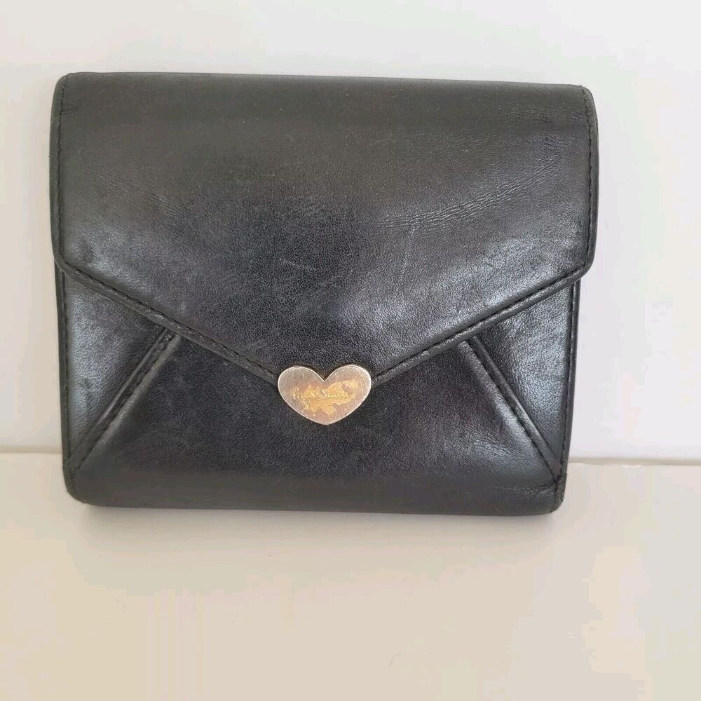 Paul Smith Leather Heart Card Wallet Black Boho Quality Compact Bifold Medium